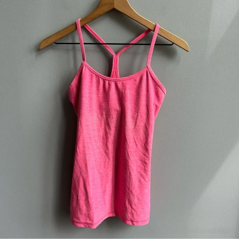 Lululemon Power Y Luon Heathered Neon Pink Tank Size 6